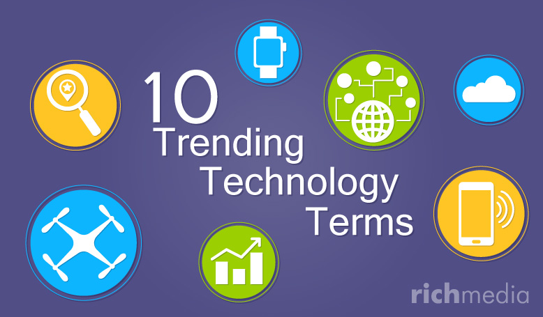 graphics of tech icons and the title 10 trending tech terns you out to know