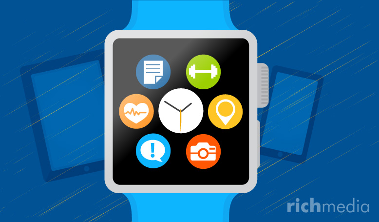 Apple watch illustration with app icons on screen
