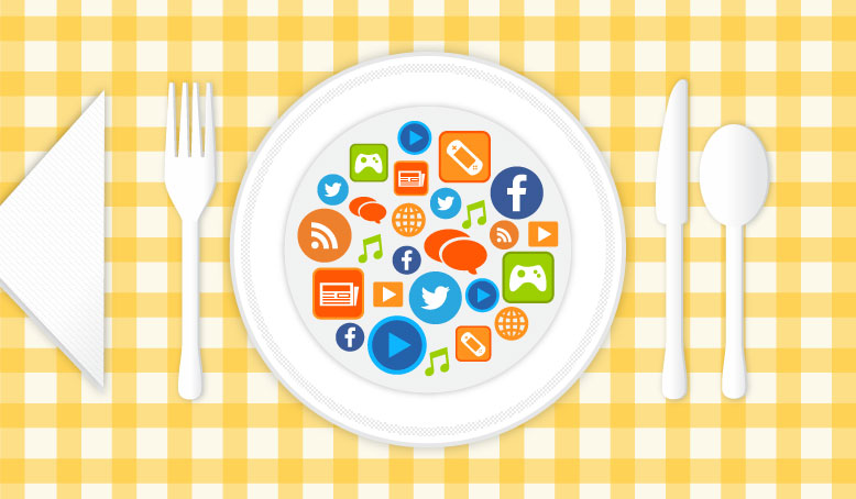media icons on a plate with silverware beside it