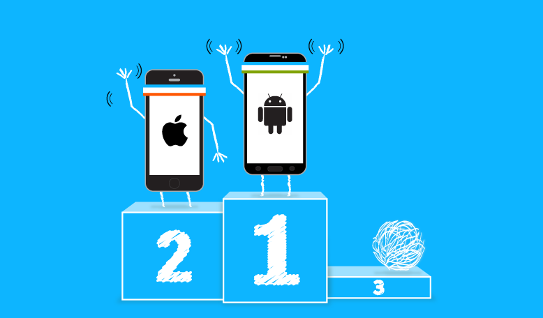 Illustration of 2 smartphones on podium.